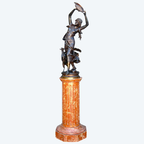 BRONZE "AUGUSTE MOREAU 1834" ORIENTAL DANCER 97 CM HIGH ROTATING BASE