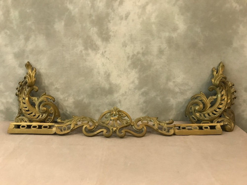 19th century cast iron and brass mantel bar