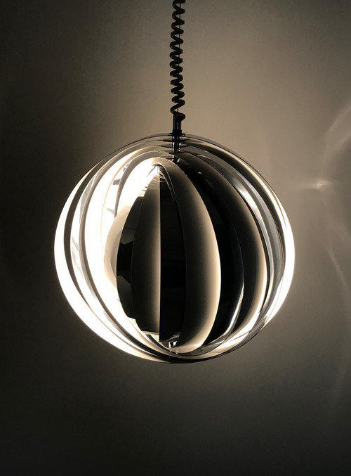 Moon suspension with white and chrome slats, Denmark 60s