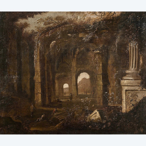 Abraham Van Cuylenborch – Scène animée dans un temple antique en ruines