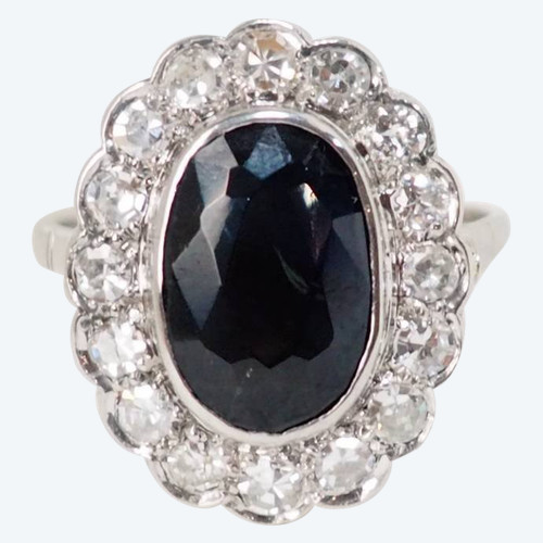 Bague Pompadour en platine saphir et diamants