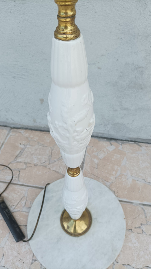 Halogen floor lamp from the 60s in marble ceramic and brass
