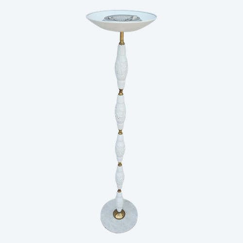 Halogen floor lamp from the 60s in marble ceramic and brass