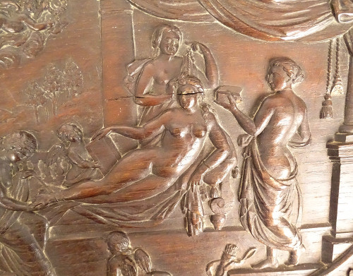 Paire Panneaux Bois Sculpté Toilette Naissance Vénus De Vinci Servet XXème