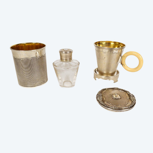 Travel Necessary Timpani Bottle Solid Silver Minerva Aucoc Aîné 19th