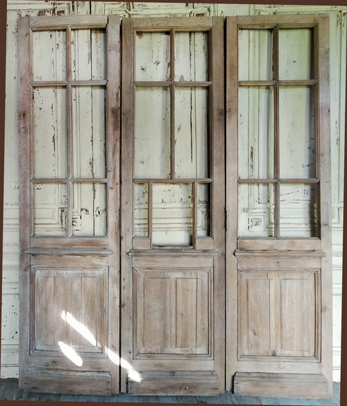 Trois Portes Vitrées Anciennes En Chêne Cloison Séparation Vitrée