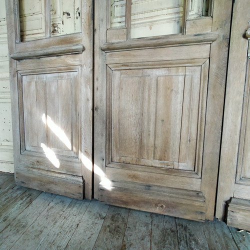 Trois Portes Vitrées Anciennes En Chêne Cloison Séparation Vitrée