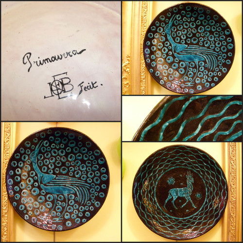 Pair of Émile Balon Blois factory dishes decorated by Églantine Lemaitre, daughter of Robert Houdin
