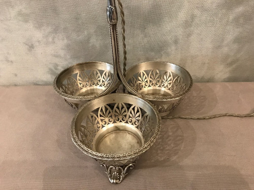 Lampada vintage in metallo argentato della fine del XIX secolo