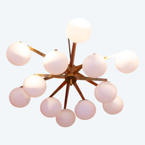 Angelo Lelli. Chandelier in brass and opaline. Contemporary. LS54392108A