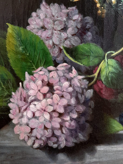Großes Blumengemälde von Joseph Amouroux aus dem Jahr 1879