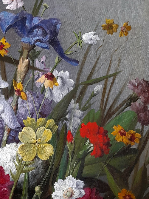 Großes Blumengemälde von Joseph Amouroux aus dem Jahr 1879