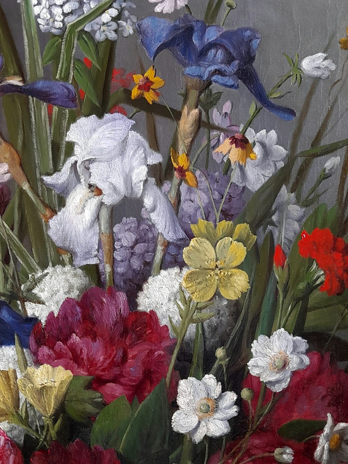 Großes Blumengemälde von Joseph Amouroux aus dem Jahr 1879