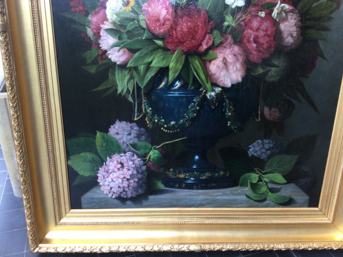 Großes Blumengemälde von Joseph Amouroux aus dem Jahr 1879