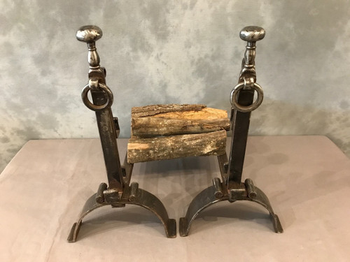 pair of old wrought iron andirons from the 18th century