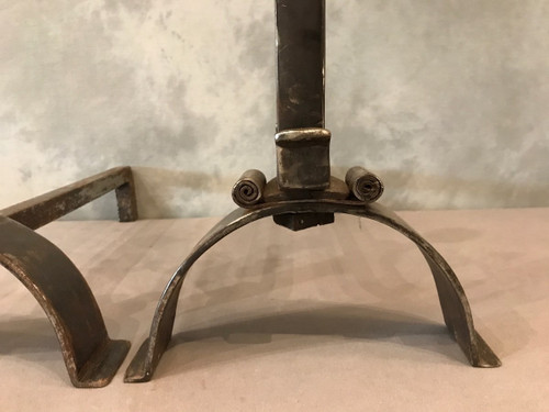 pair of old wrought iron andirons from the 18th century