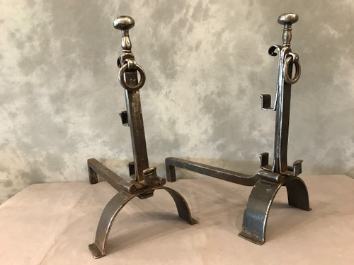 pair of old wrought iron andirons from the 18th century