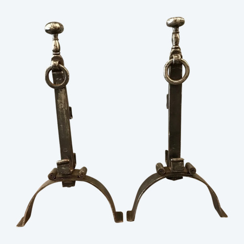 pair of old wrought iron andirons from the 18th century