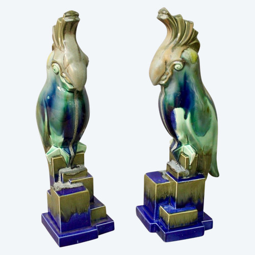 Paire De Cacatoès Art Deco Onnaing