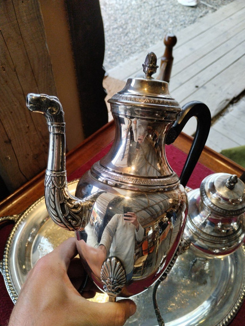Coffee And Tea Service - Silver Metal - Empire - Late 19th Century.