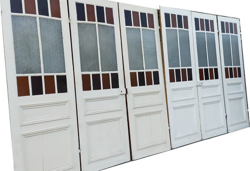 Series Of 6 Old Glass Doors Showcase Library Partition