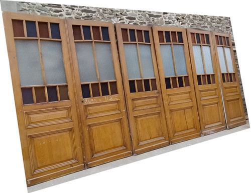 Series Of 6 Old Glass Doors Showcase Library Partition