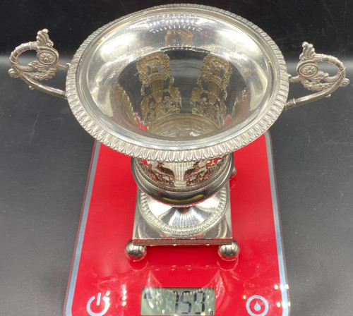 COPPA IN ARGENTO CON VECCHIO E CRISTALLO, FRANCESE 1819/38