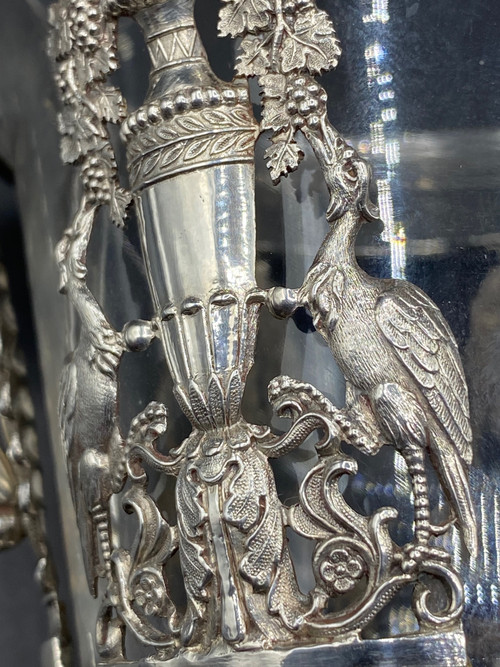 COPPA IN ARGENTO CON VECCHIO E CRISTALLO, FRANCESE 1819/38