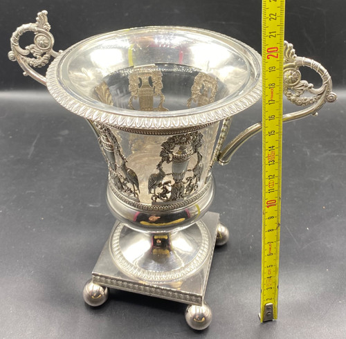 COPPA IN ARGENTO CON VECCHIO E CRISTALLO, FRANCESE 1819/38