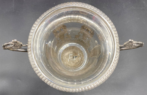 COPPA IN ARGENTO CON VECCHIO E CRISTALLO, FRANCESE 1819/38
