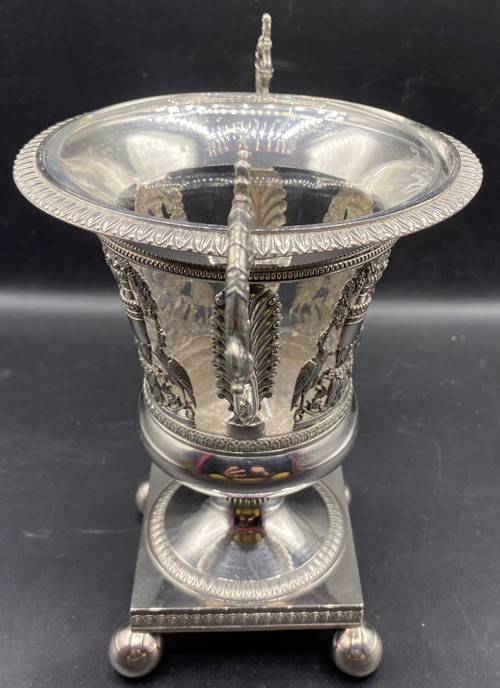 COPPA IN ARGENTO CON VECCHIO E CRISTALLO, FRANCESE 1819/38