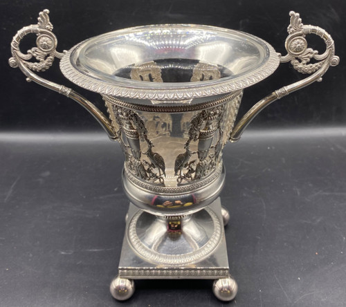 COPPA IN ARGENTO CON VECCHIO E CRISTALLO, FRANCESE 1819/38