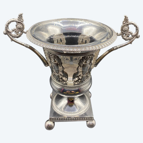 COPPA IN ARGENTO CON VECCHIO E CRISTALLO, FRANCESE 1819/38