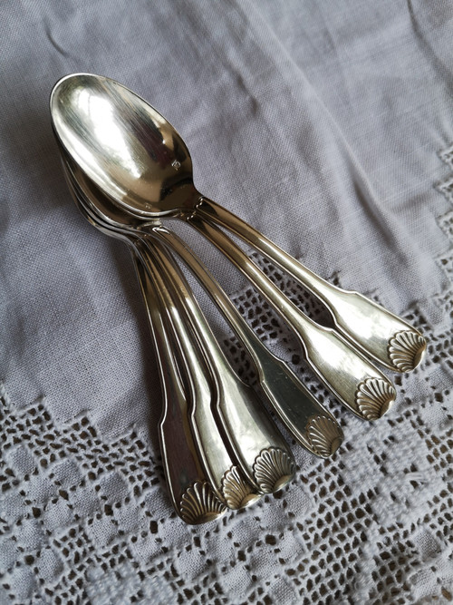 6 silver-plated mocha spoons shell model goldsmith Orbrille