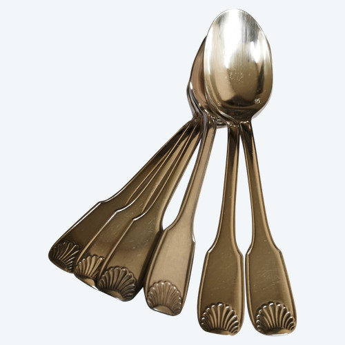 6 silver-plated mocha spoons shell model goldsmith Orbrille