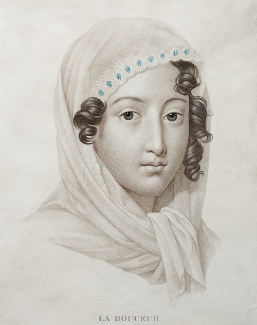 La Douceur Gravure d'Après Lemire époque Empire Portrait De Femme 19ème
