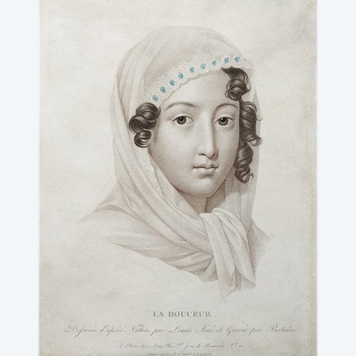 La Douceur Gravure d'Après Lemire époque Empire Portrait De Femme 19ème