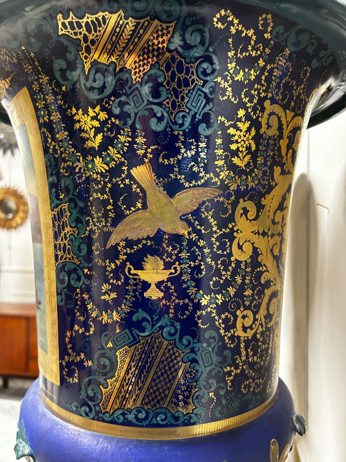 Importante Coppia di Vasi Medici in Porcellana Inizi del XIX Secolo - Impero - Restauro H 70 Cm