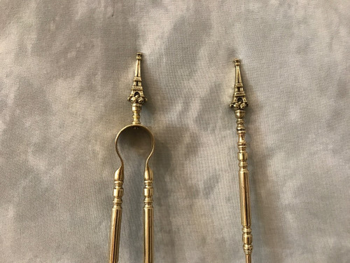 Set of brass and bronze shovel and tongs, 19th /1900 period