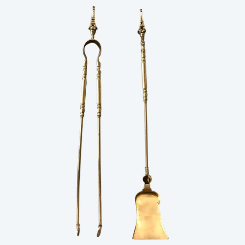 Set of brass and bronze shovel and tongs, 19th /1900 period