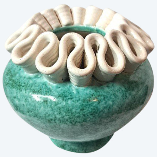 Vase Boule émaillée vert moucheté de la manufacture de Sainte Radegonde N°2
