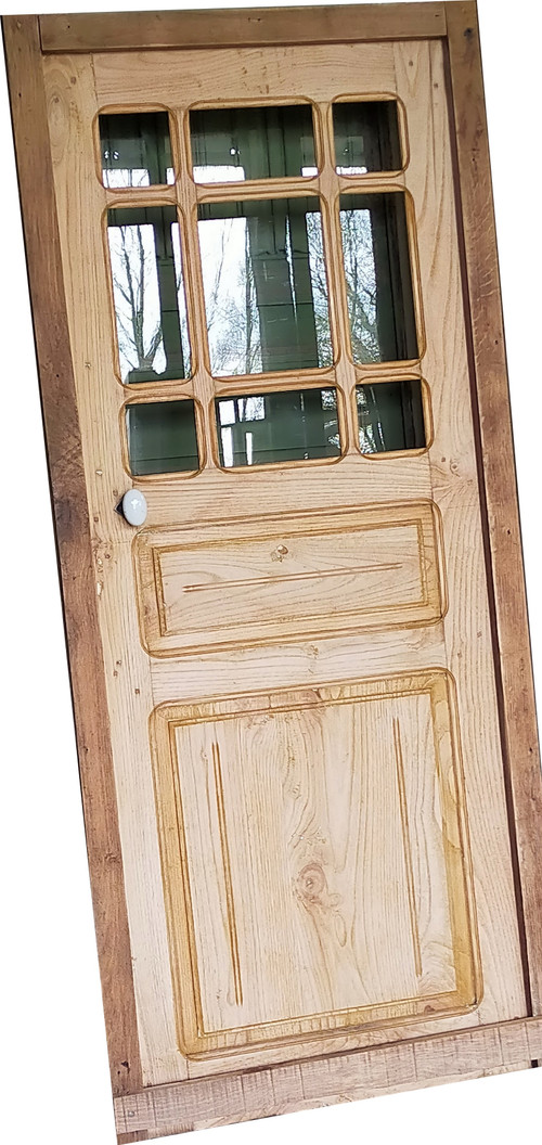 Porte d'Entrée Ou Porte De Communication Vitrée Ancienne 9 Carreaux Avec Son Cadre