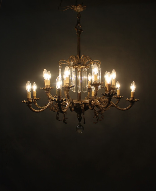 Lampadario in bronzo con 16 fari