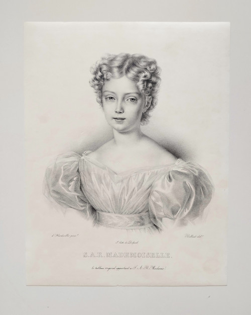 Portrait Louise d'Artois Duchesse De Parme Lithographie Par Belliard 19ème