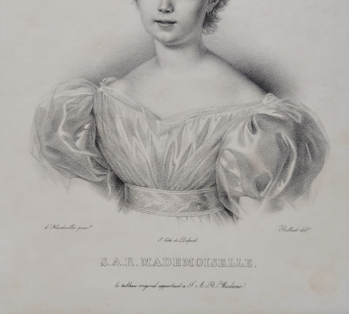 Portrait Louise d'Artois Duchesse De Parme Lithographie Par Belliard 19ème