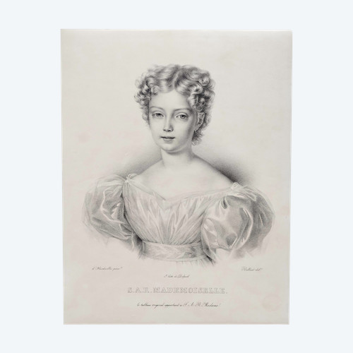 Portrait Louise d'Artois Duchesse De Parme Lithographie Par Belliard 19ème