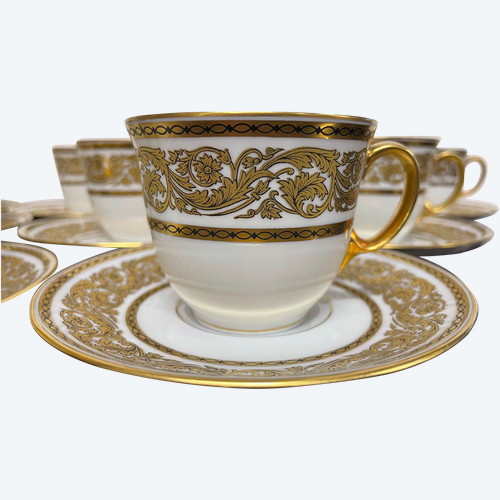Bernardaud - Suite Of 12 Gilded Limoges Porcelain Coffee Cups