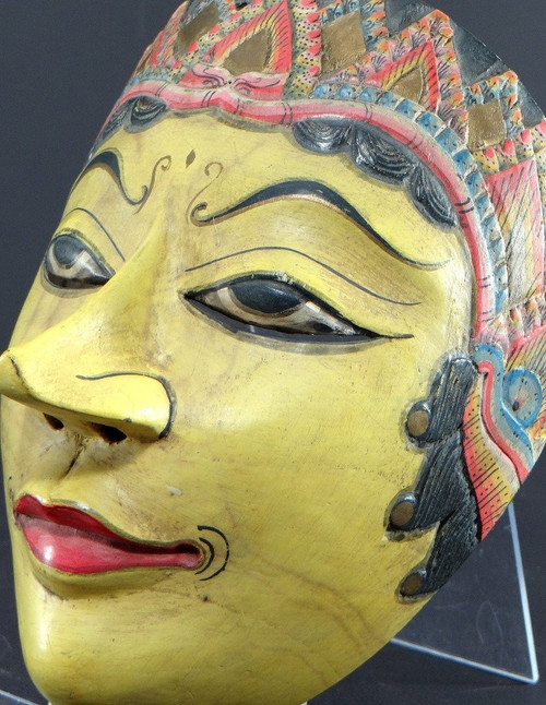Indonesia, Java Island, Mid 20th century, Wayang Topeng Polychrome Wooden Theater Mask.