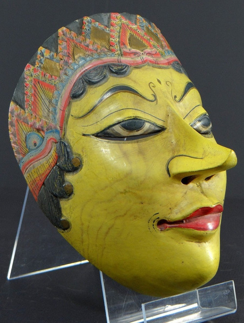 Indonesia, Java Island, Mid 20th century, Wayang Topeng Polychrome Wooden Theater Mask.