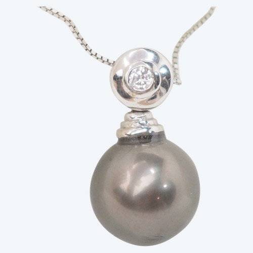 Collier En Or Blanc Et Perle De Tahiti Et Diamant